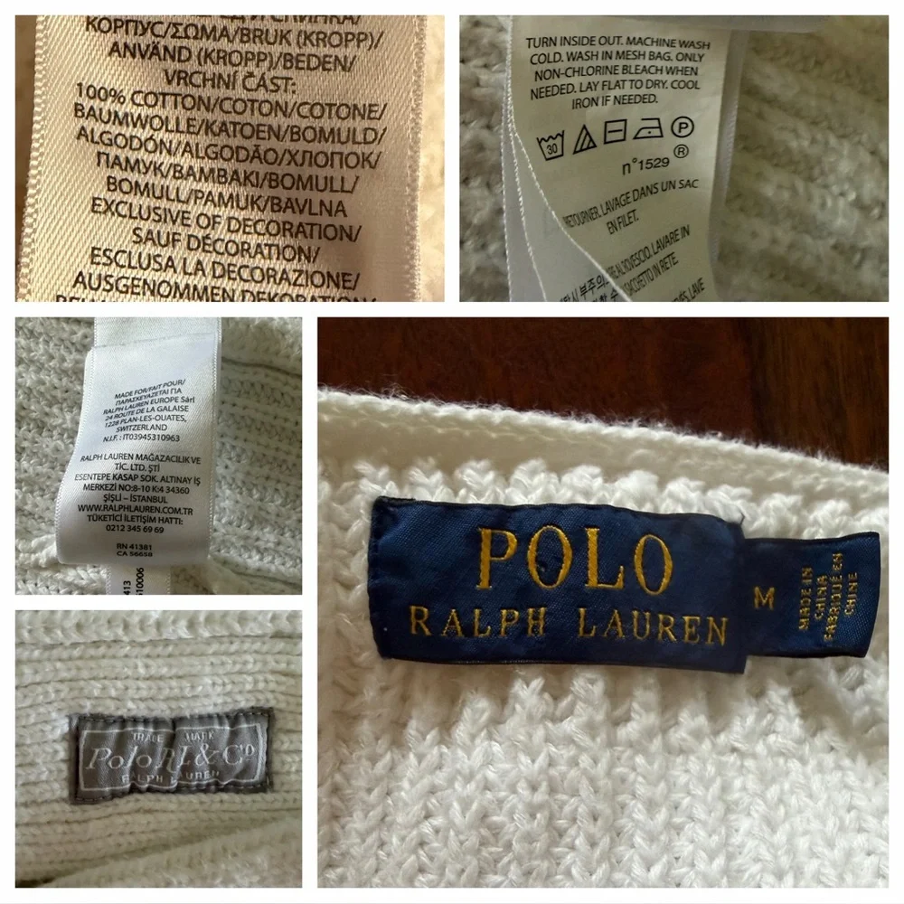 Polo Ralph Lauren Men’s Ribbed 100% Cotton Shawl Collar White Knit Cardigan Sz M